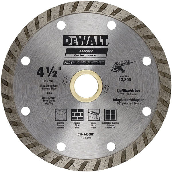 Disco de corte diamantado turbo 4-1/2" Dewalt DW47450HP