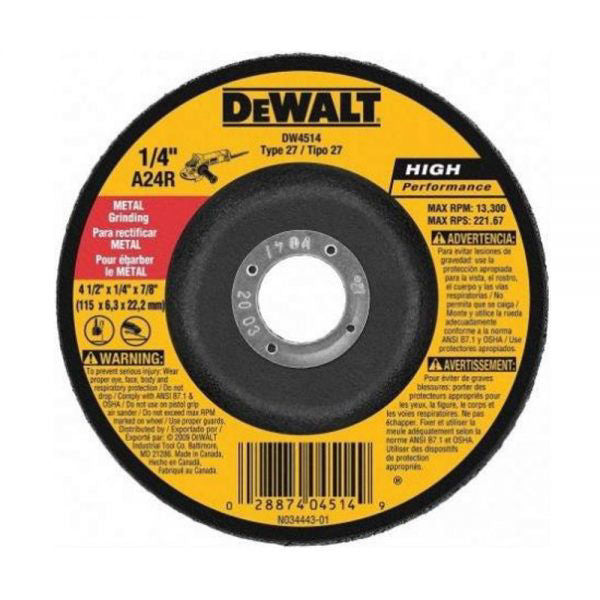 Disco abrasivo para desbaste de metal 9" x 6.35 mm conico Dewalt DW4914F