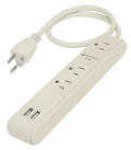 Regleta 3 tomas con 2 puertos USB con supresor 300J 15A 125V blanca Volteck MUL-340U / 46089