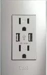 Tomacorriente doble 15A 125V TR con USB 4.8V plateado T&J Eagle 8054-PL