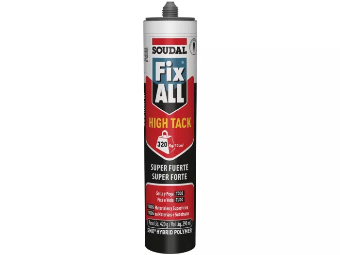 Adhesivo sellador hibrido agarre rapido Fix All High Tack 290 mL Soudal 123393 (blanco)