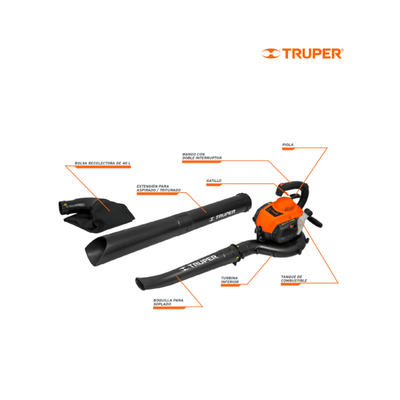 Aspiradora / sopladora con motor a gasolina 26cc 1 HP a 2 tiempos Truper SOPLA-26T / 13047