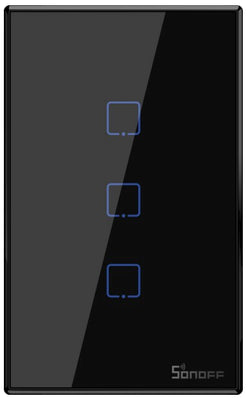 Interruptor inteligente WiFi triple 400W 2A 433MHz negro