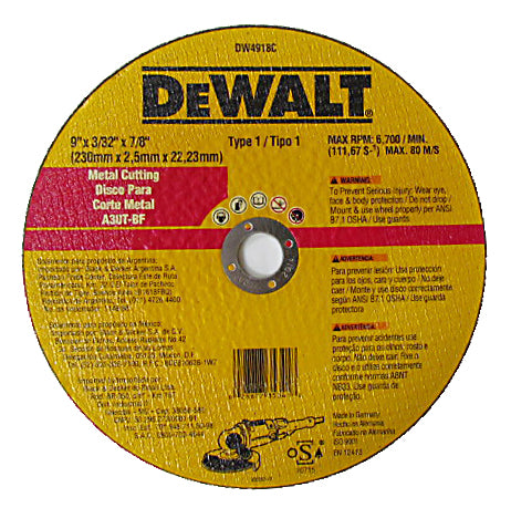 Disco de corte abrasivo para metal 9" x 2.3 mm plano Dewalt