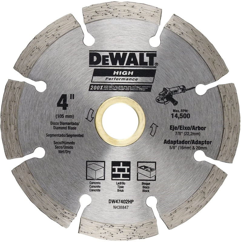 Disco de corte diamantado segmentado 4" Dewalt DW47402HP