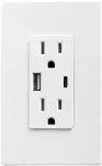 Tomacorriente doble 15A 110V TR con USB y USB tipo C blanco Eagle DWR5