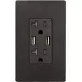 Tomacorriente doble 20A 110V TR con USB 5V negro Decor Eagle DWR4-BK