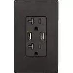 Tomacorriente doble 20A 110V TR con USB 5V negro Decor Eagle DWR4-BK