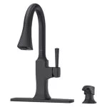 Griferia para fregadero monomando extraible con dispensador negro mate Kroft Pfister F-529-7KFB