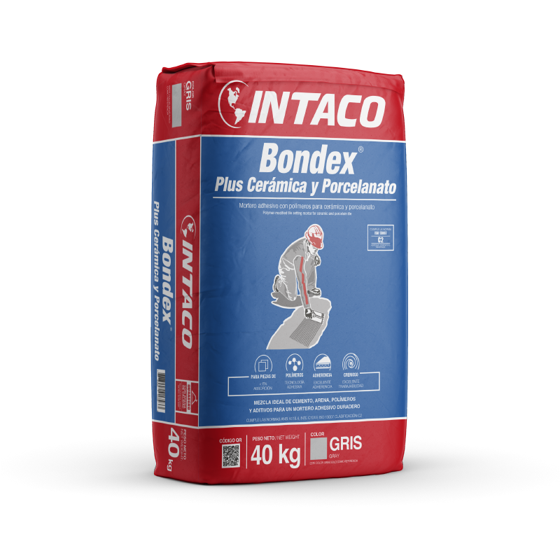 Mortero adhesivo Bondex Plus Ceramica y Porcelanato saco 40 kg Intaco (gris)