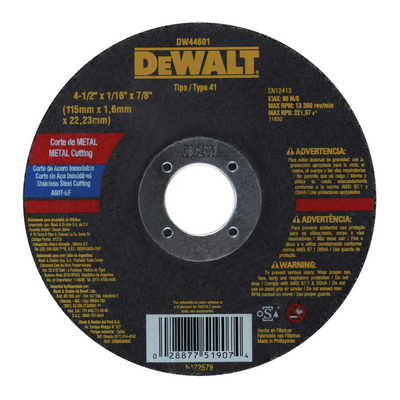 Disco de corte abrasivo para metal 4-1/2" x 1.6 mm Dewalt DW44601