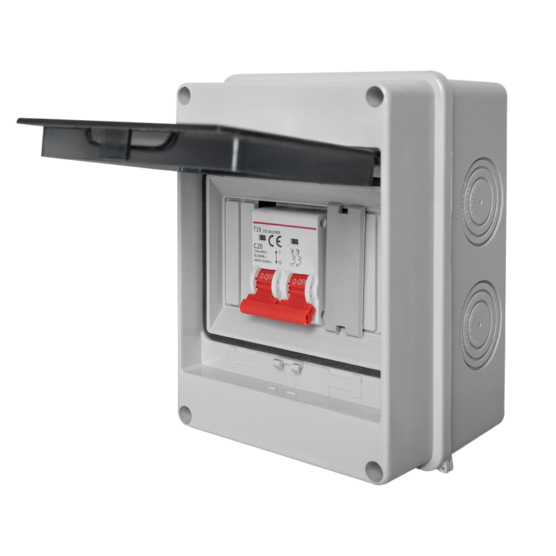 Breaker 2 polos 40A con caja para intemperie pequeña de parche