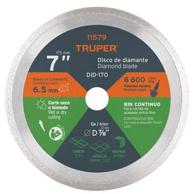 Disco de corte diamantado continuo 7" Truper DID-170 / 11579