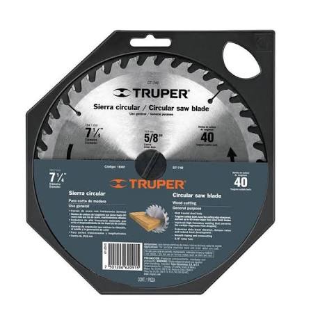 Disco para sierra circular corte madera 7-1/4" 40T Truper ST-740 / 18301